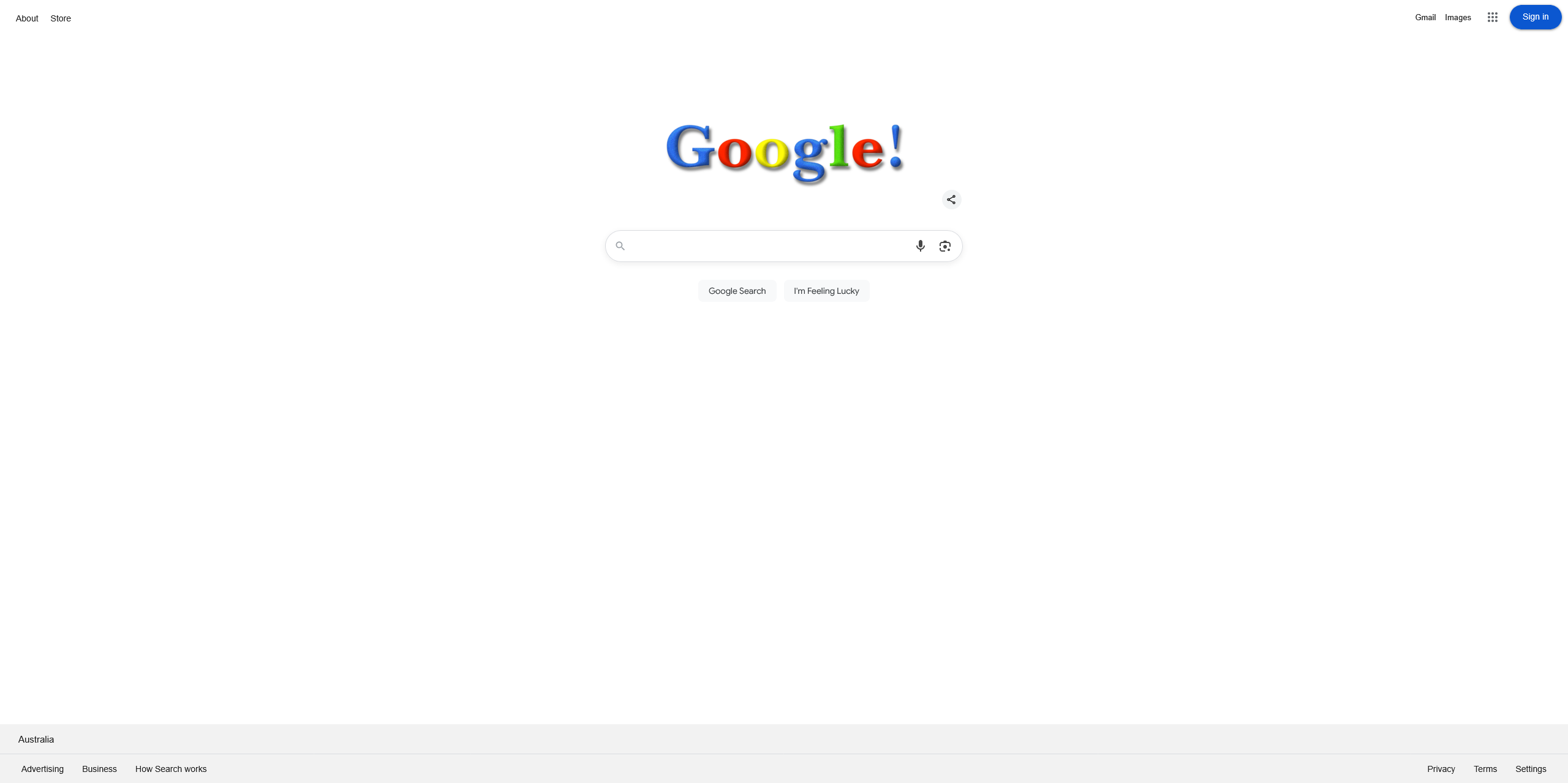 Screenshot of Google's homepage from their 27th birthday. The Doodle artwork features Google's first-ever logo.